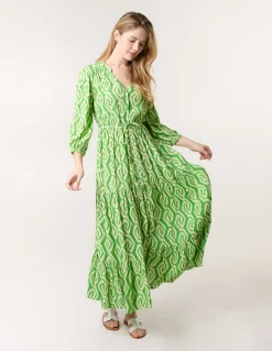 Abstract Button Front Belted Dress