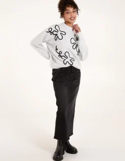 Abstract Flower Embroidery Jumper