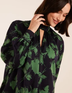 Abstract High Neck Keyhole Shift Dress