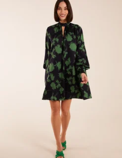 Abstract High Neck Keyhole Shift Dress