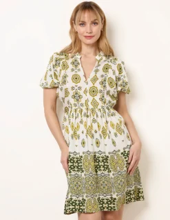 Abstract Print Button Front Mini Dress