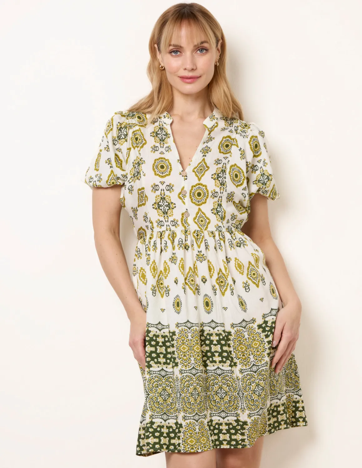 Abstract Print Button Front Mini Dress