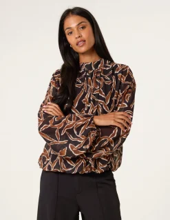 Abstract Printed High Neck Puffball Top