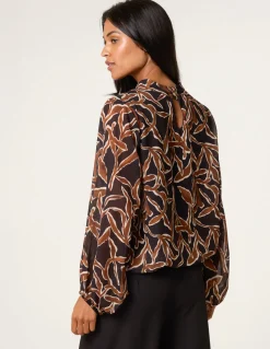 Abstract Printed High Neck Puffball Top