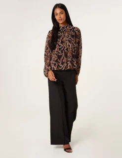 Abstract Printed High Neck Puffball Top