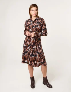 Abstract Printed Short Belted Shirt Dress