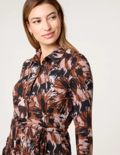 Abstract Printed Short Belted Shirt Dress