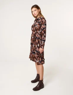 Abstract Printed Short Belted Shirt Dress