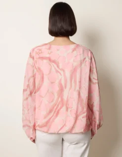 Abstract Print V Neck Puffball Top