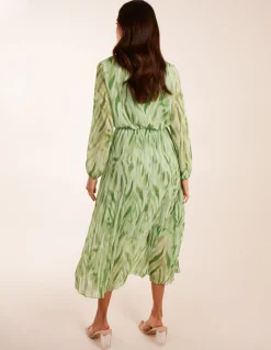Abstract Wrap Pleated Midi Dress