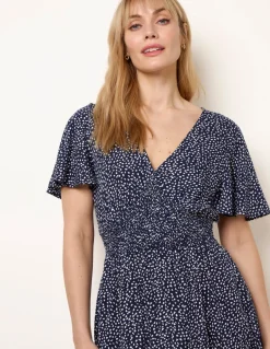 Angel Sleeve Shirred Waist Tier Hem Midi Dress