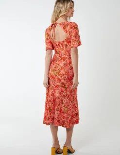 Angel Sleeve Tiered Midi Dress