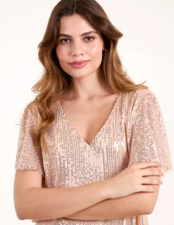 Angel Sleeve V Neck Sequin Top