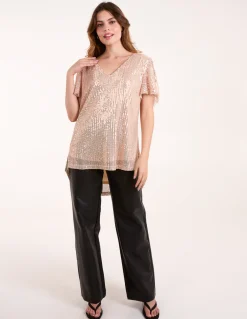 Angel Sleeve V Neck Sequin Top