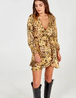 Animal Collared Wrap Dress