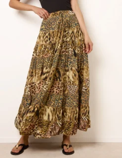 Animal Print Tiered Maxi Skirt