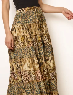 Animal Print Tiered Maxi Skirt