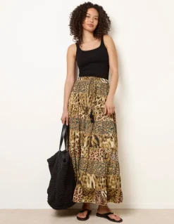 Animal Print Tiered Maxi Skirt