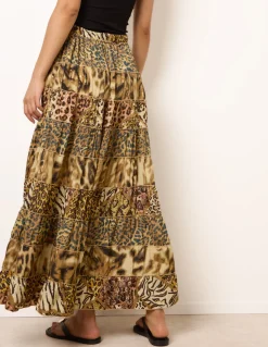 Animal Print Tiered Maxi Skirt