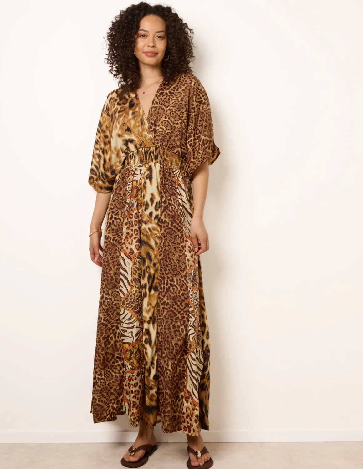 Animal Print Wide Leg Cross Over Jumpsuit