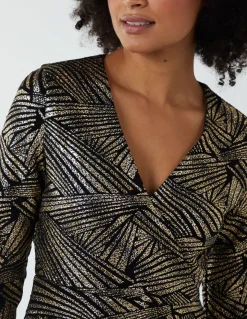 Asymmetric Metallic Animal Foil Wrap Dress