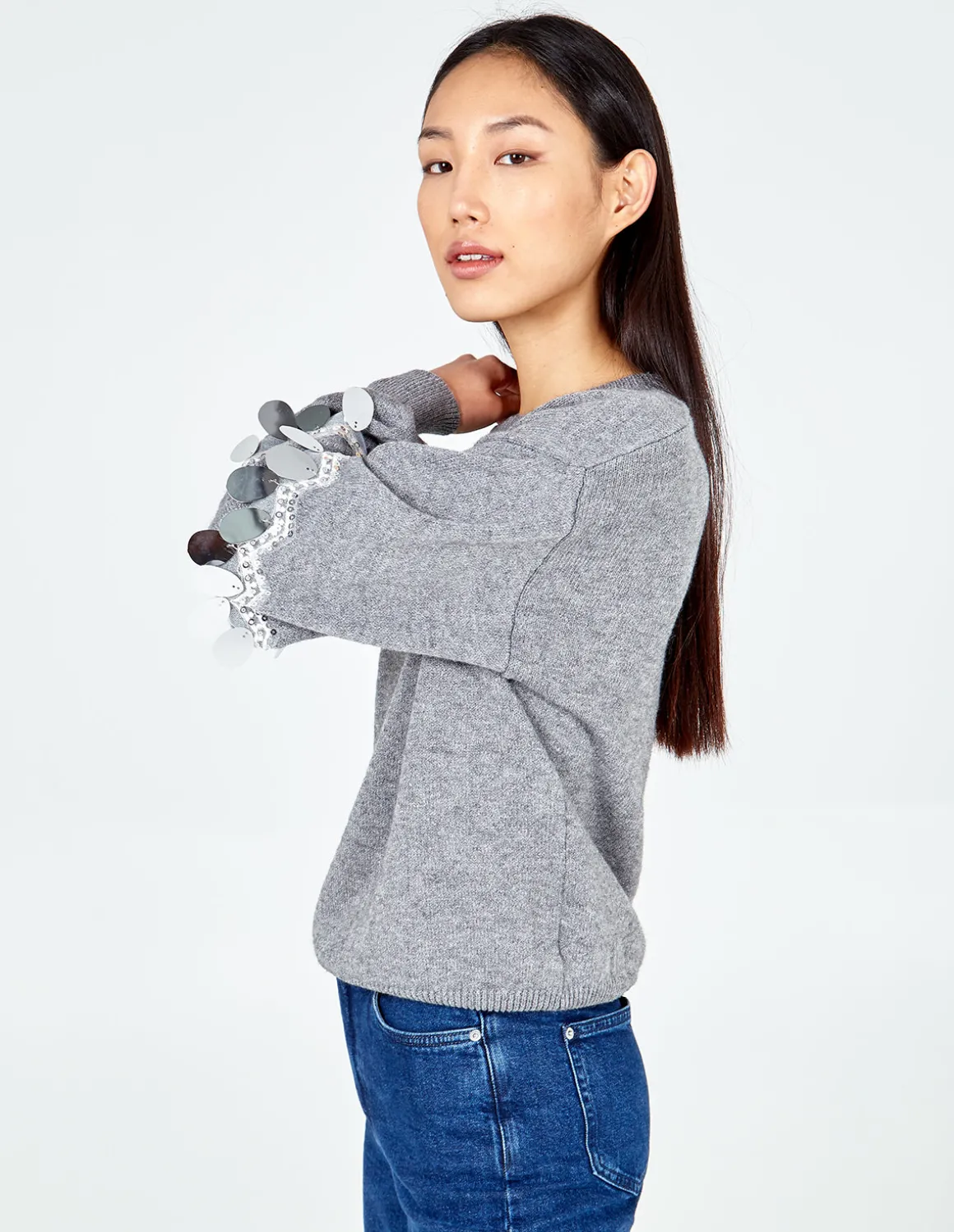 Balloon Sequin Disc Sleeve Jumper