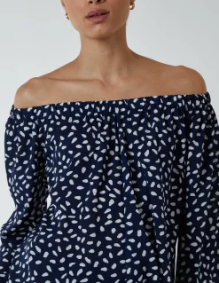 Bardot Balloon Sleeve Knot Top