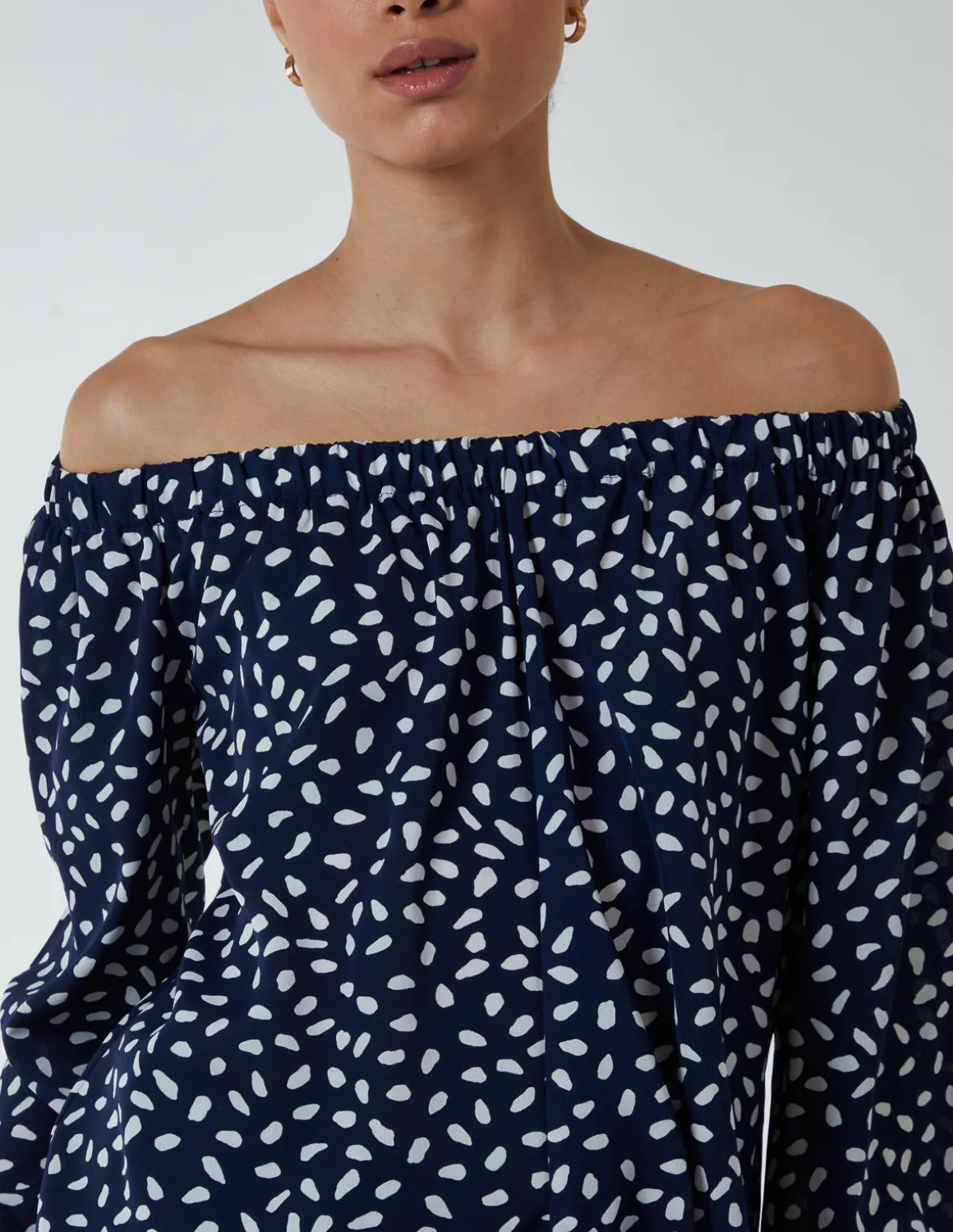 Bardot Balloon Sleeve Knot Top
