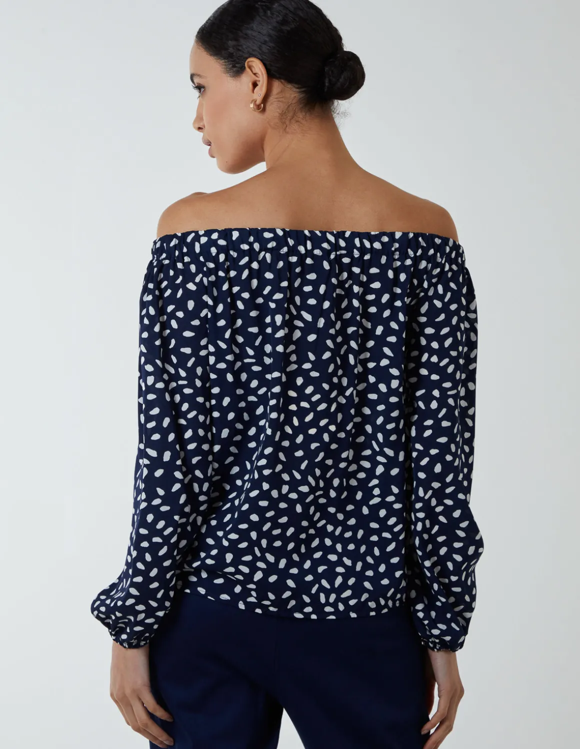 Bardot Balloon Sleeve Knot Top