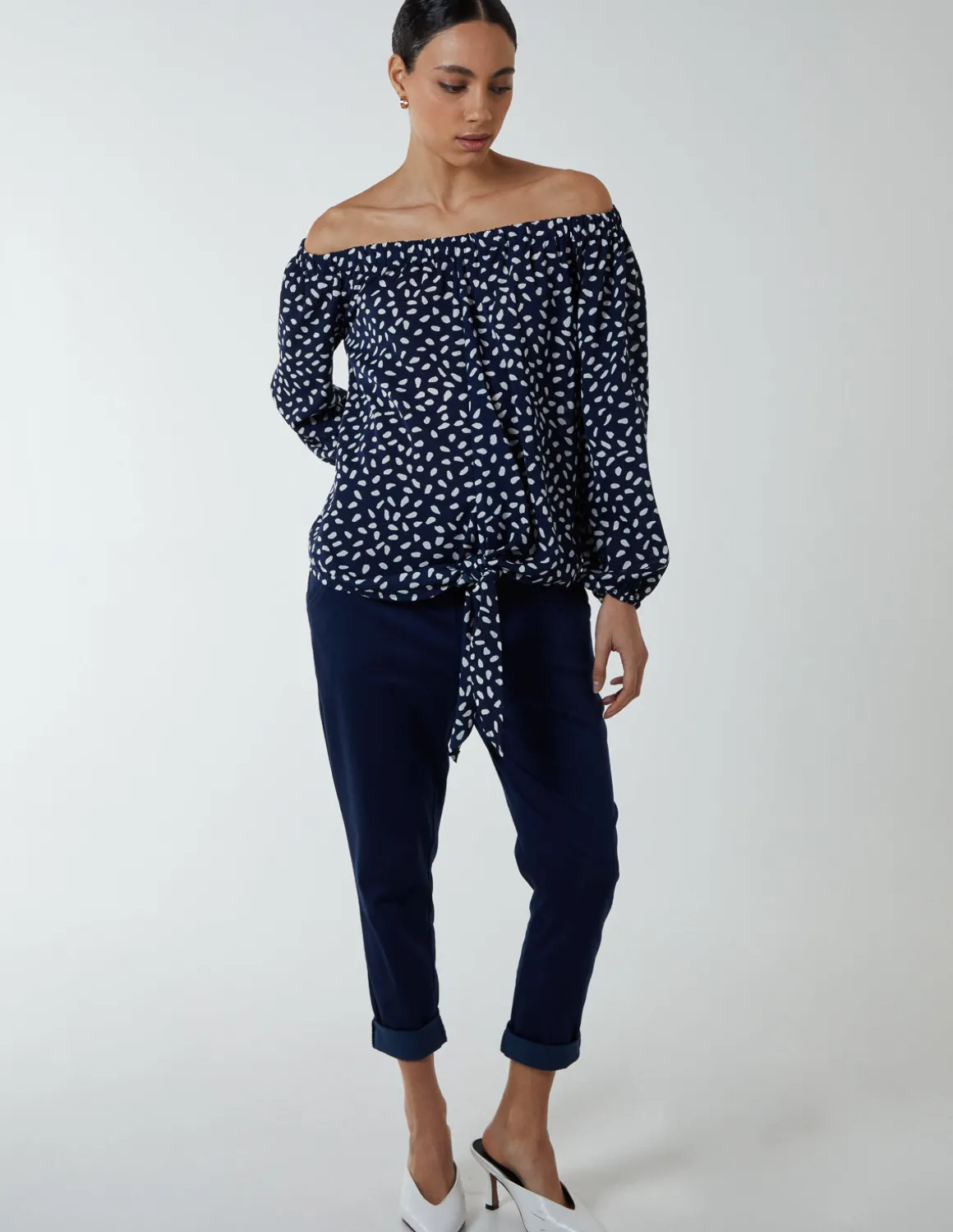 Bardot Balloon Sleeve Knot Top