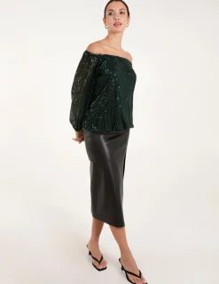 Bardot Elastic Neck Puffball Sequin Top