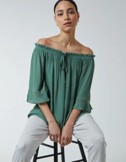 Bardot Tie Front Top