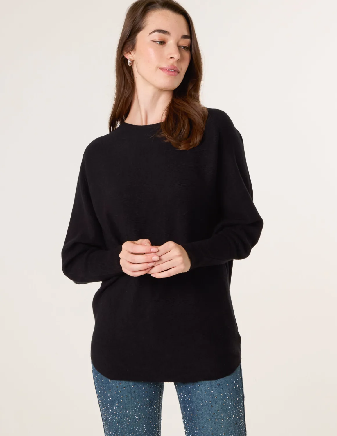Batwing Jumper With Back Diamante Detailing