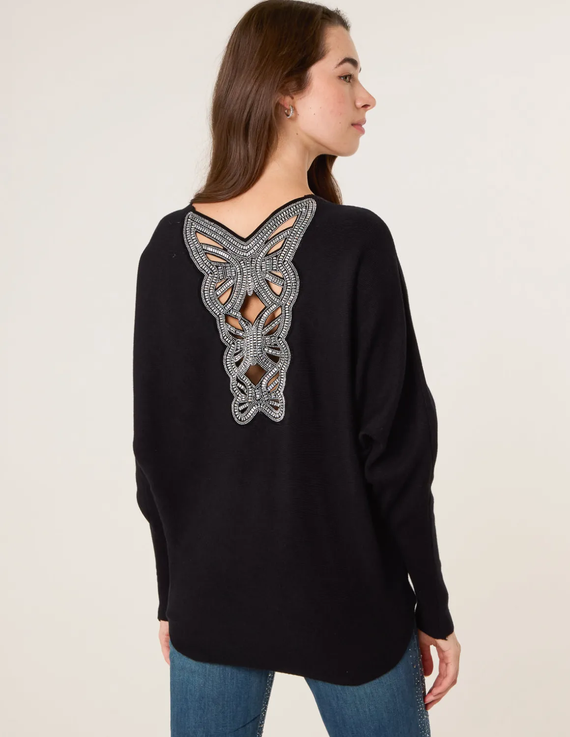 Batwing Jumper With Back Diamante Detailing