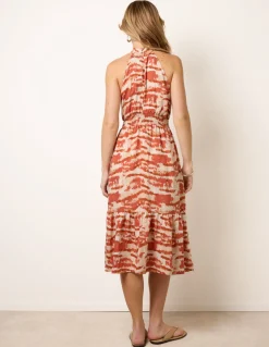 Blurred Tiered Halter Neck Midi Dress