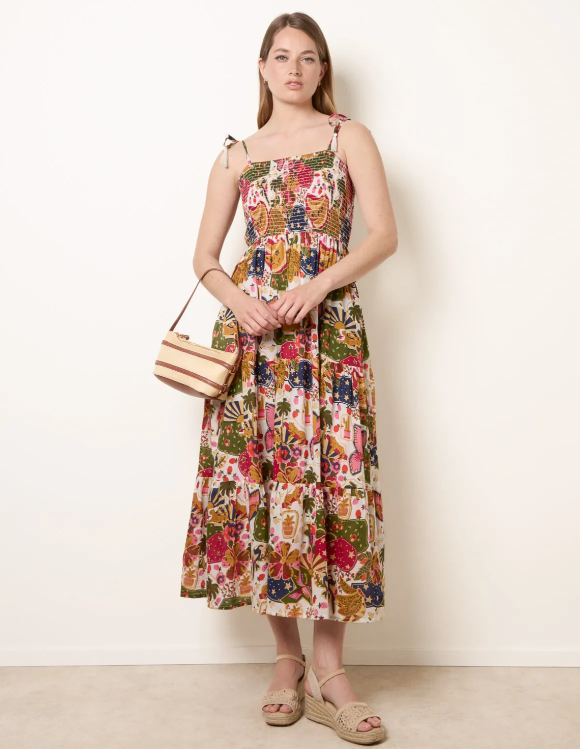 Bold Print Shirred Waist Dress
