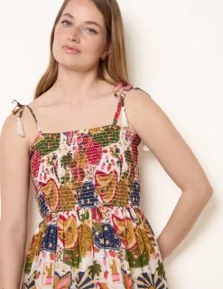 Bold Print Shirred Waist Dress