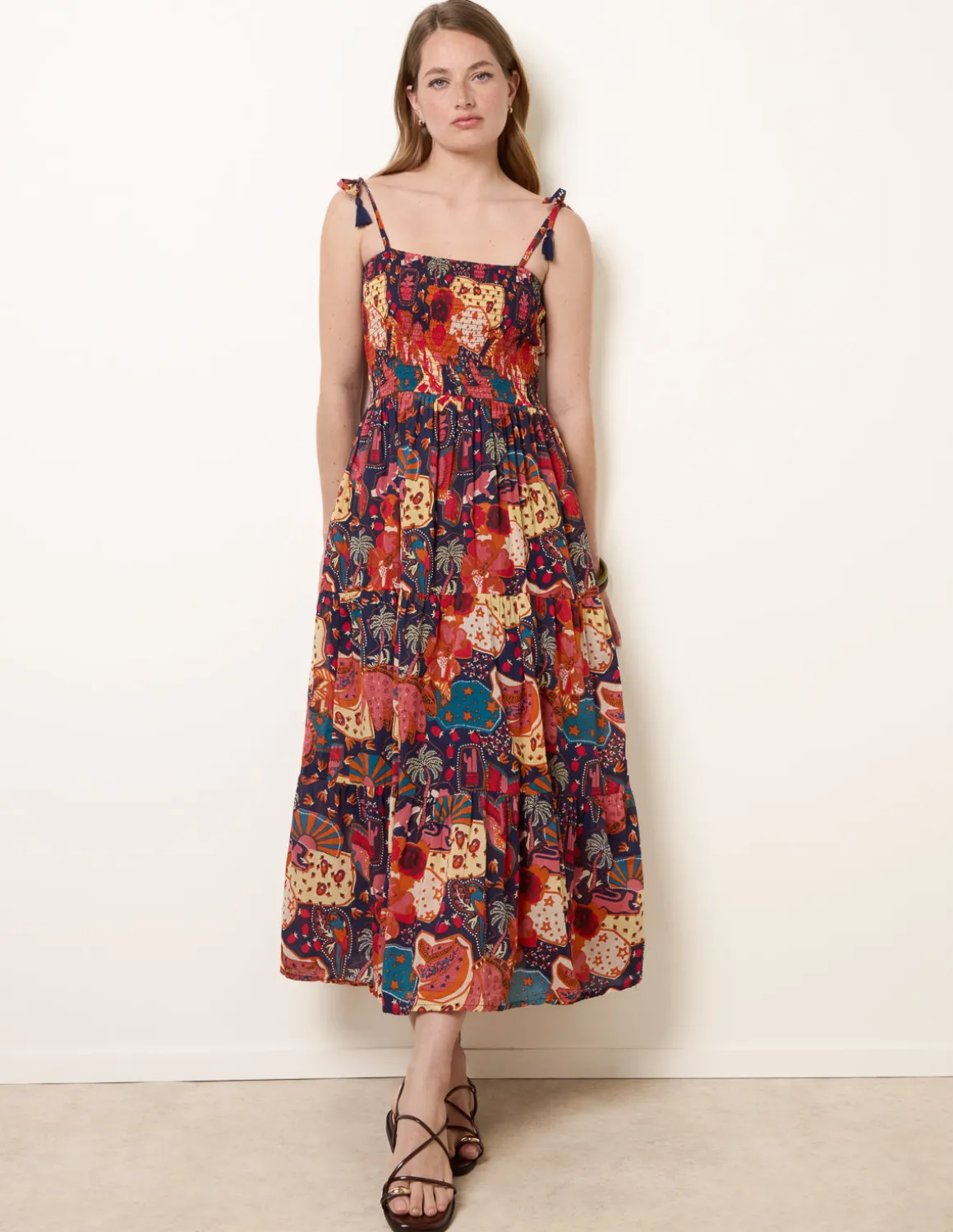 Bold Print Shirred Waist Dress