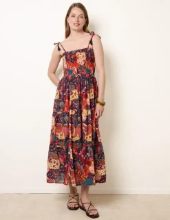 Bold Print Shirred Waist Dress