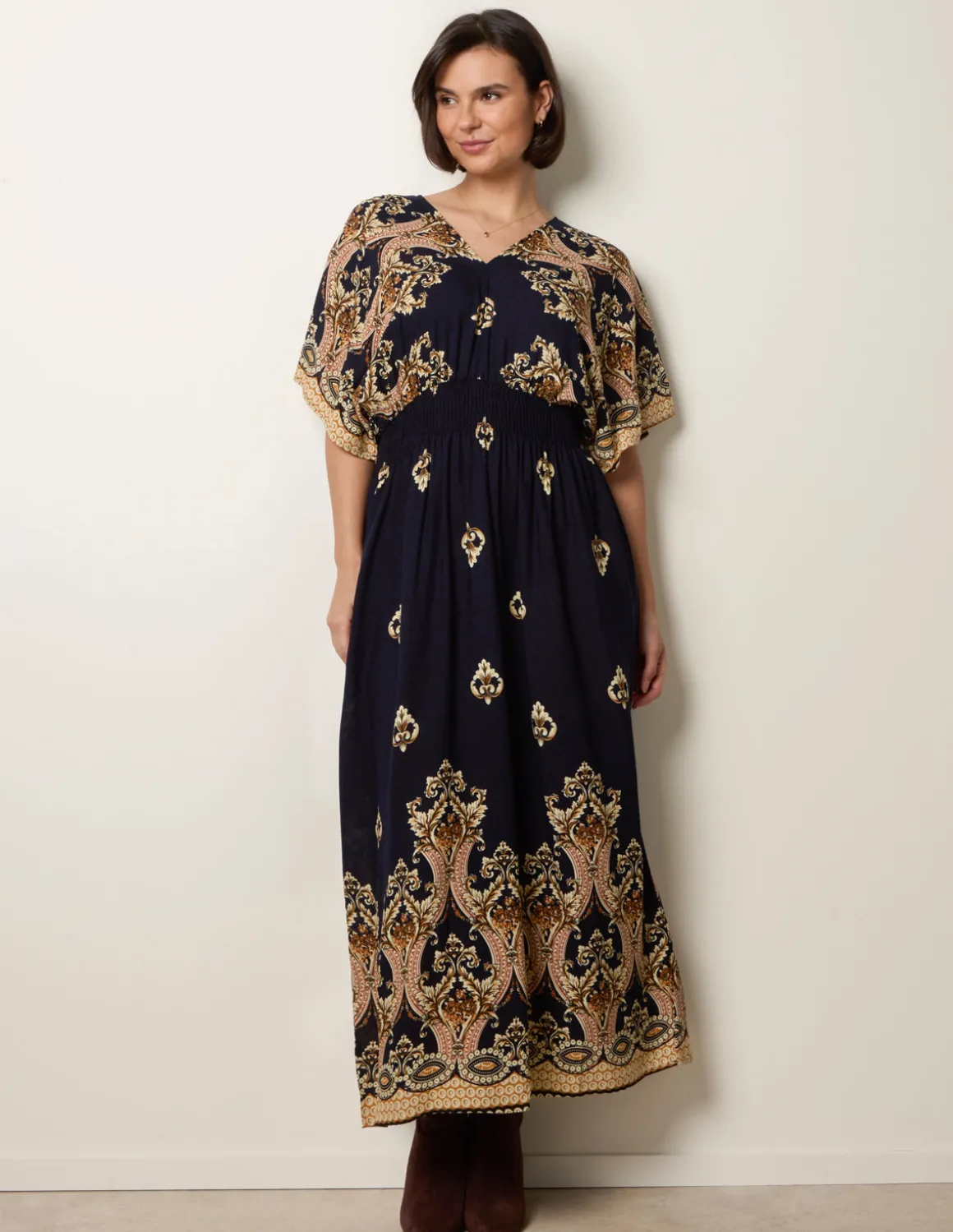 Border Print Kimono Dress