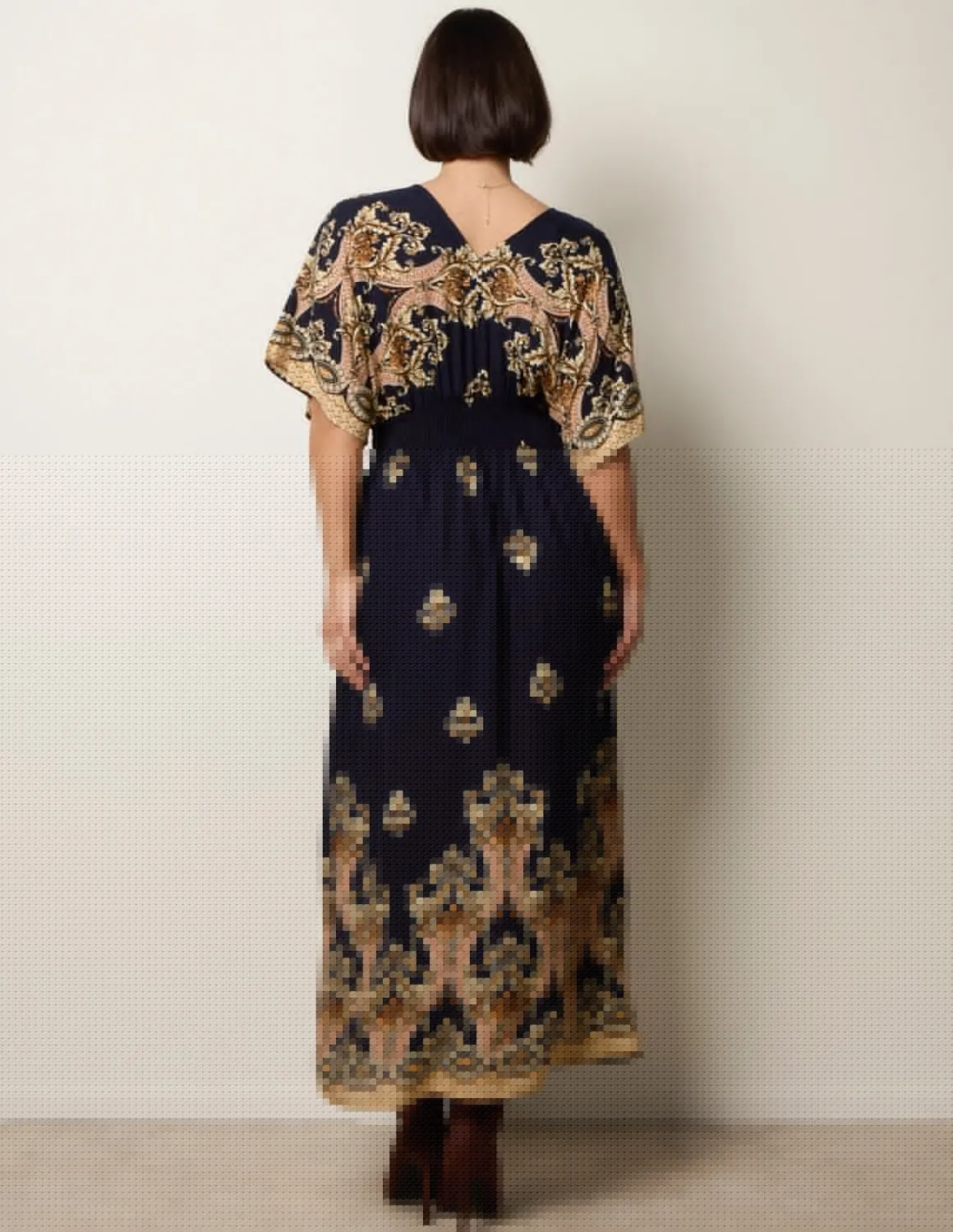 Border Print Kimono Dress
