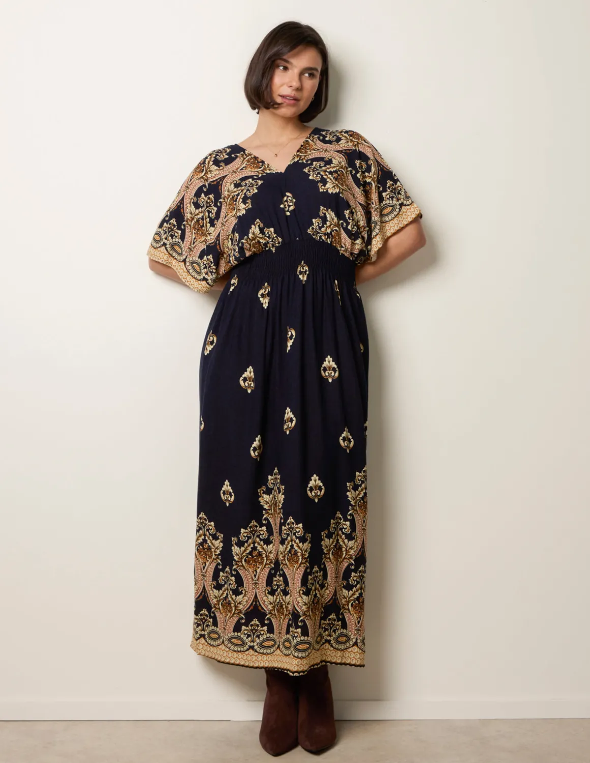 Border Print Kimono Dress