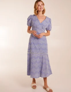 Broderie Anglaise Puff Sleeve Midi Dress