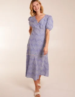 Broderie Anglaise Puff Sleeve Midi Dress