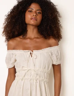 Broderie Front Tie Midi Dress