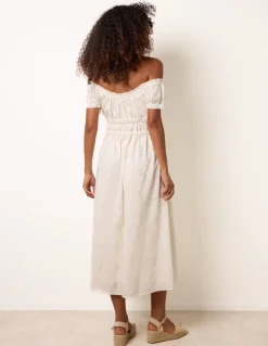 Broderie Front Tie Midi Dress