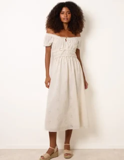 Broderie Front Tie Midi Dress