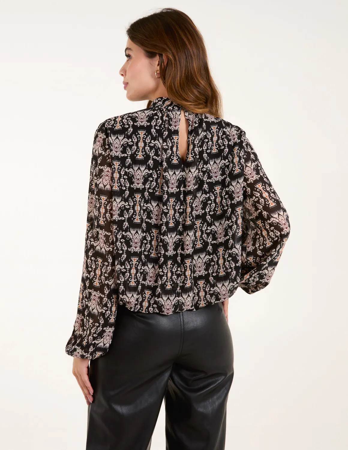 Bubble Hem High Neck Printed Top