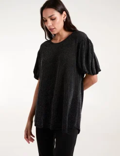 Bubble Sleeve Metallic High Low Top