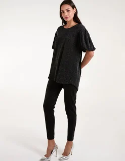 Bubble Sleeve Metallic High Low Top
